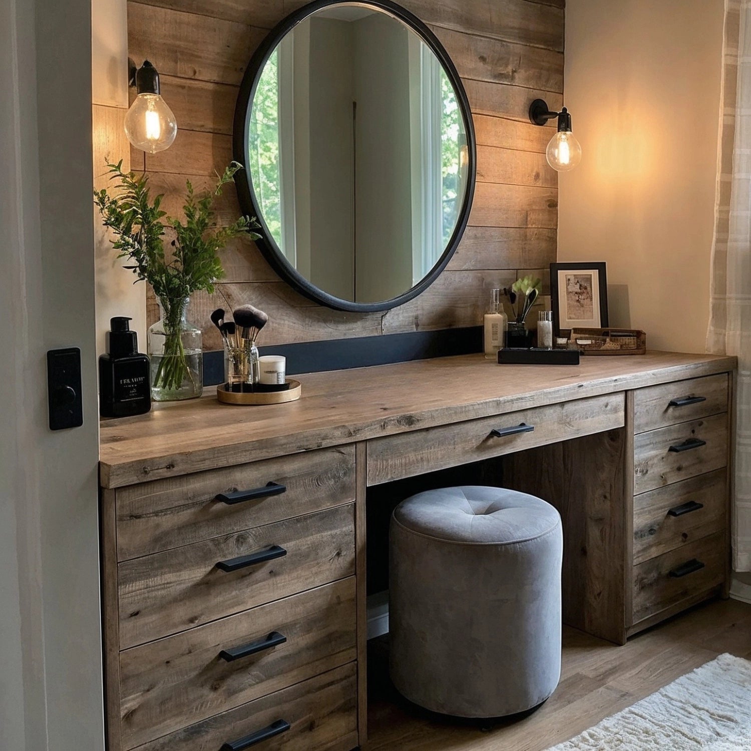 Beauty products on marble vanity
